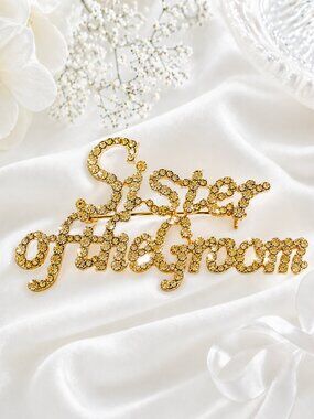 Bridal Party Brooch Pins (Sister of the Groom (Gold))